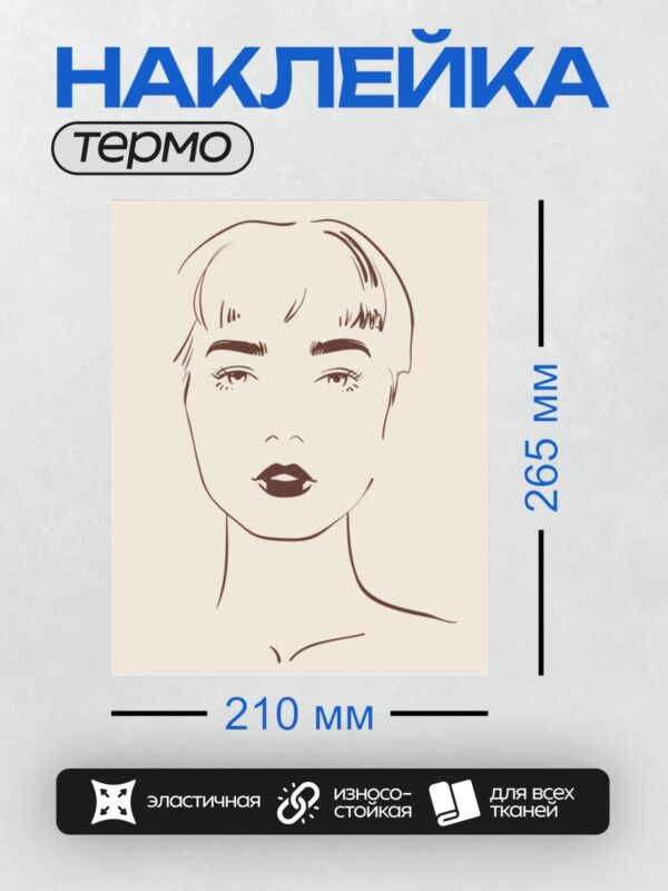 Термонаклейка на одежду DTF / Контурный портрет женщины с акцентом на губы и глаза.