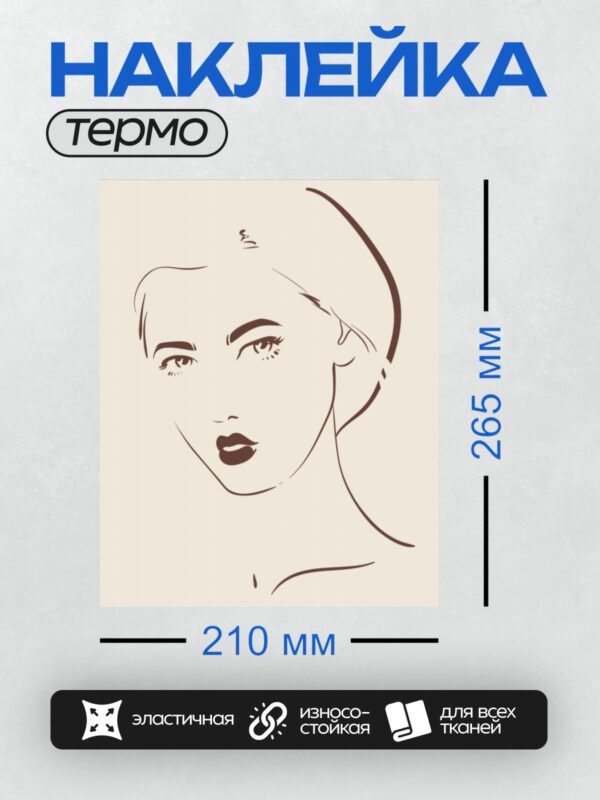 Термонаклейка на одежду DTF / Контурное изображение женского лица с акцентом на губы и глаза.