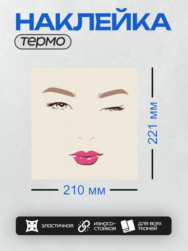 Термонаклейка на одежду DTF / Контурное лицо девушки с акцентом на губы и глаза.