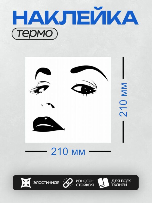Термонаклейка на одежду DTF / Контурное лицо девушки с акцентом на глаза и губы.