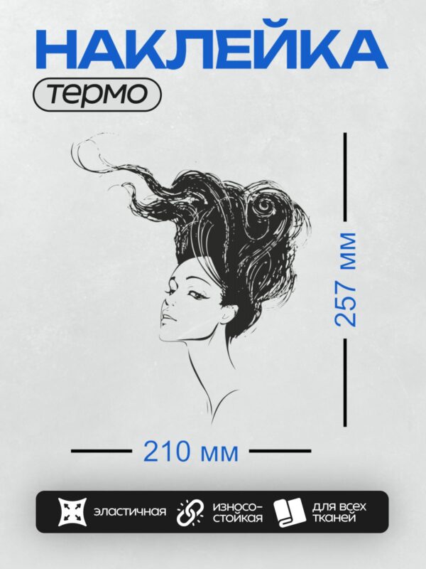 Термонаклейка на одежду DTF / Контурный профиль девушки с акцентом на глаза и губы.