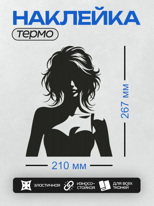 Термонаклейка на одежду DTF / Женский силуэт в стиле поп-арт, черно-белый, минимализм.