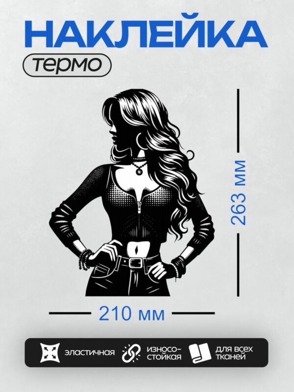 Термонаклейка на одежду DTF / Женский силуэт в монохромном стиле с украшениями.