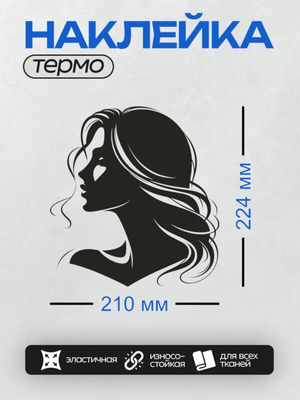 Термонаклейка на одежду DTF / Силуэт девушки с длинными волосами в профиль.