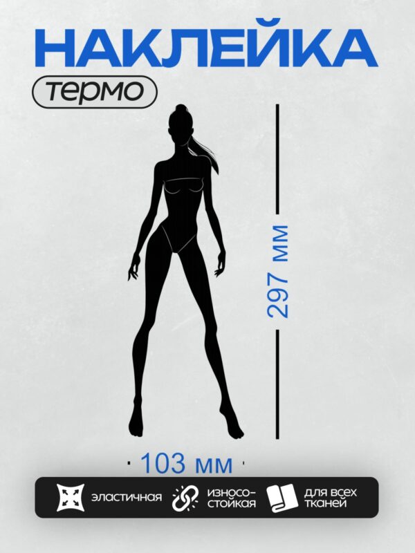Термонаклейка на одежду DTF / Силуэт стройной девушки в купальнике, черный контур.