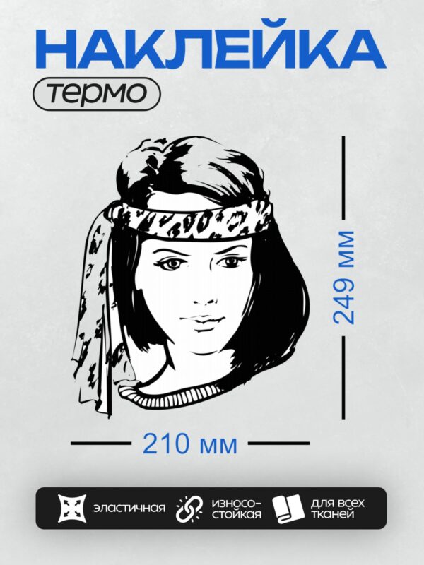 Термонаклейка на одежду DTF / Женское лицо в мультяшном стиле с леопардовой повязкой.