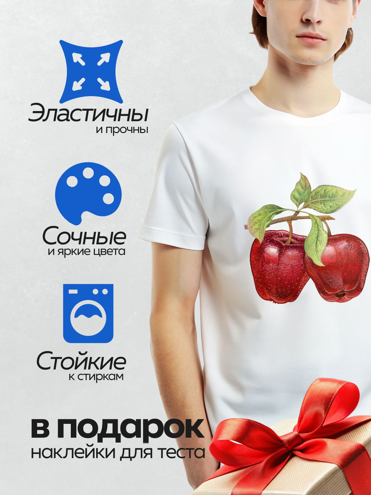 Термонаклейка на одежду DTF / Два красных яблока с зелёными листьями на ветке.