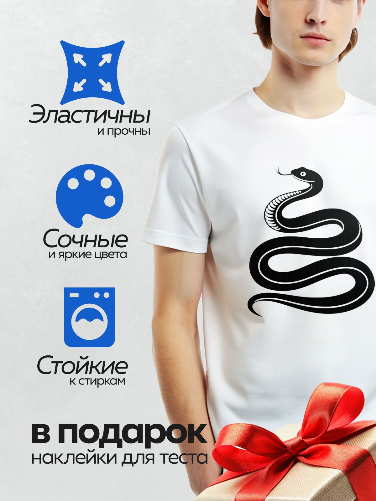 Термонаклейка на одежду DTF / Черно-белый силуэт змеи, свернувшейся кольцами.