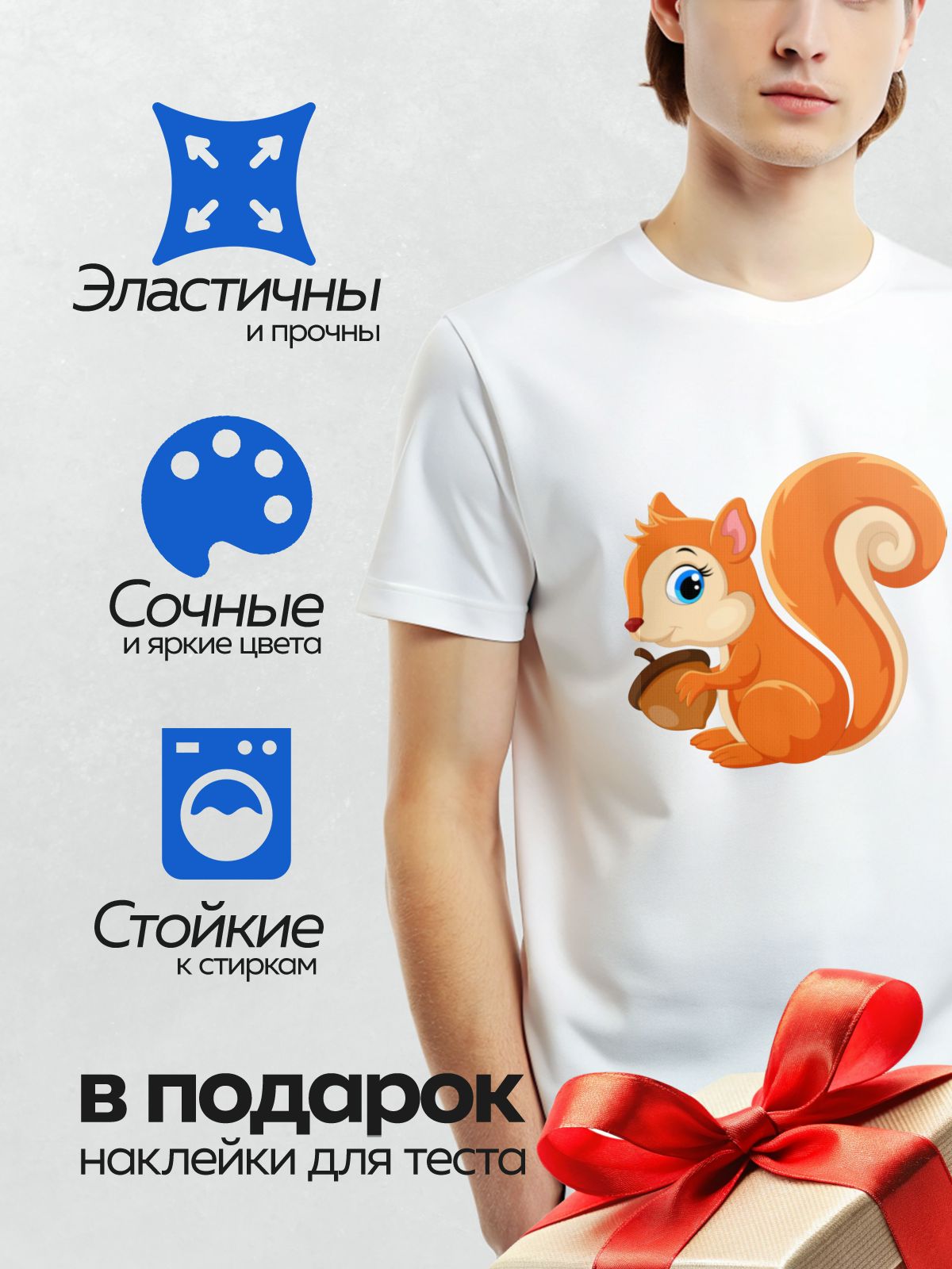 Термонаклейка на одежду DTF / Мультяшная белка с желудем в лапках.