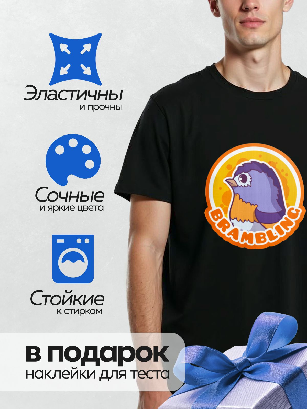 Термонаклейка на одежду DTF / Мультяшная птица с надписью "Parabird" на оранжевом фоне.