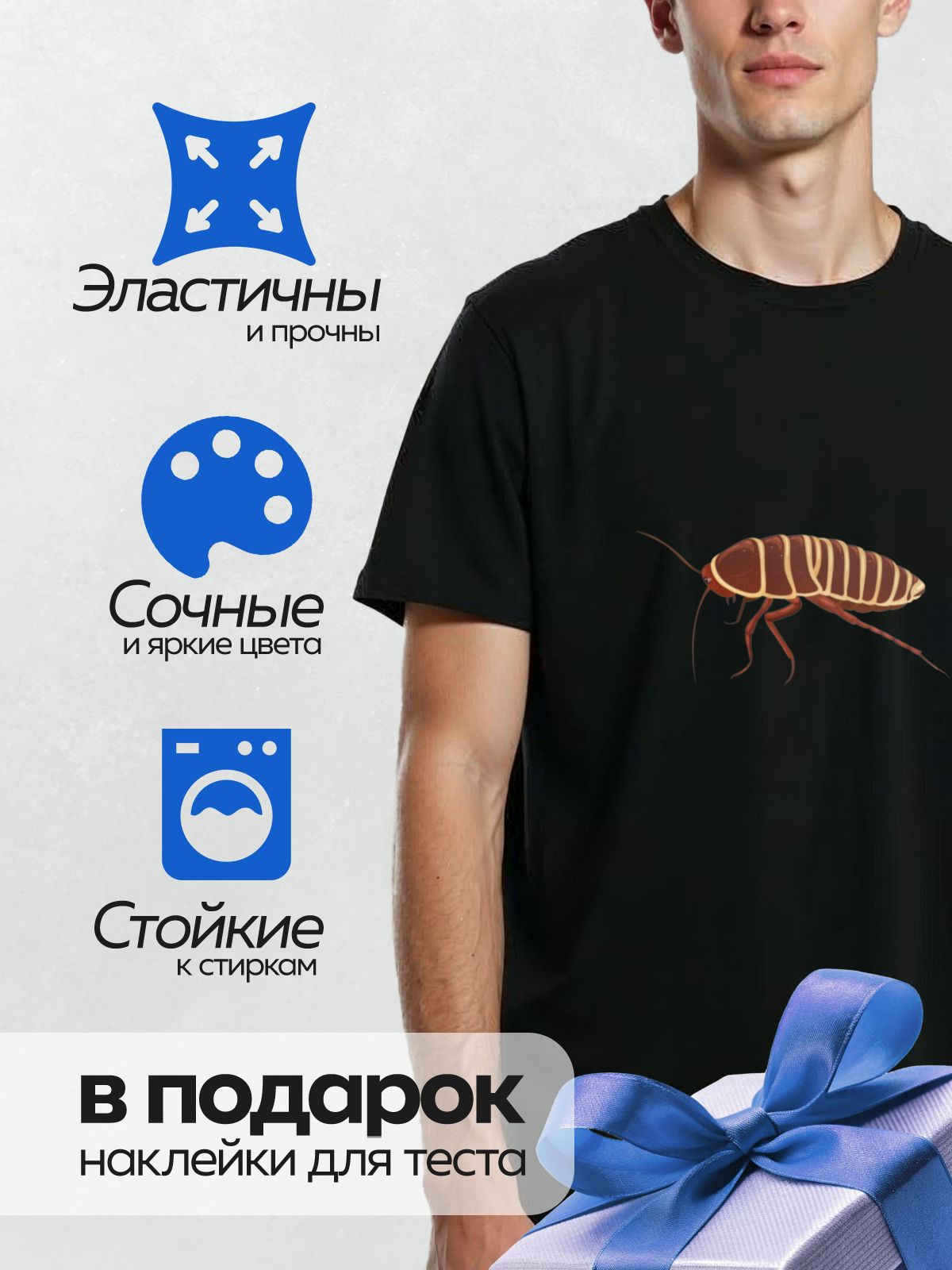 Термонаклейка на одежду DTF / Рыжий таракан на белом фоне, вид сбоку.