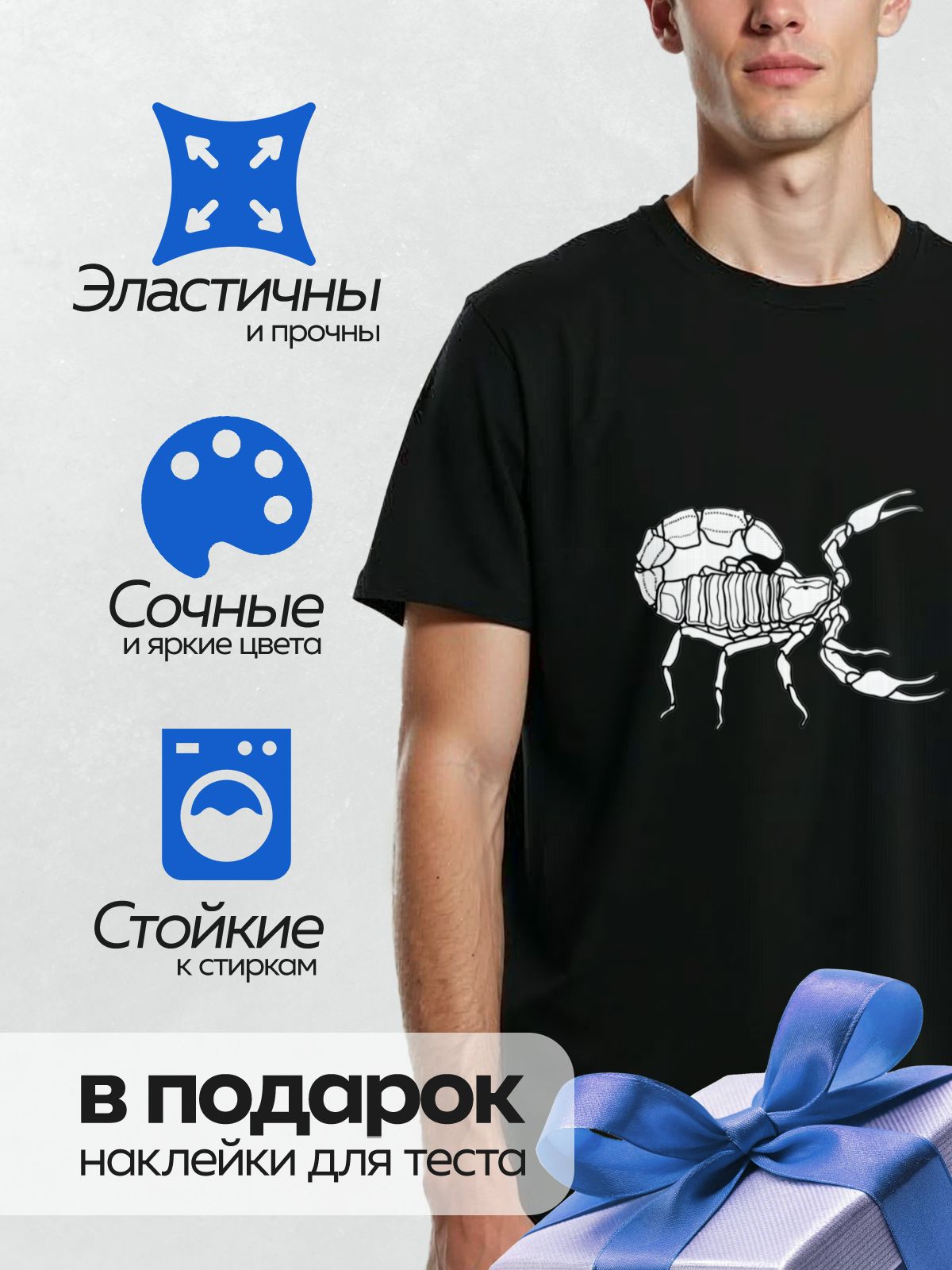 Термонаклейка на одежду DTF / Контурный рисунок скорпиона для раскрашивания.